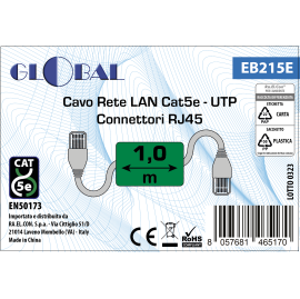 DATA CABLE UTP RJ45 CAT5E PRE-CRIMPED 1m