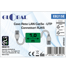 DATA CABLE UTP RJ45 CAT5E PRE-CRIMPED 1m