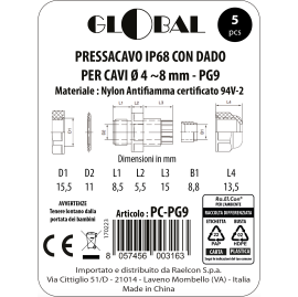 CABLE GLAND WITH PG9 NUT IP68 BAG OF 5 PCS