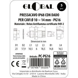 CABLE GLAND WITH PG16 NUT IP68 BAG OF 5 PCS