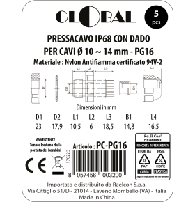 CABLE GLAND WITH PG16 NUT IP68 BAG OF 5 PCS