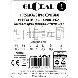 CABLE GLAND WITH PG21 NUT IP68 BAG OF 5 PCS