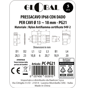 CABLE GLAND WITH PG21 NUT IP68 BAG OF 5 PCS