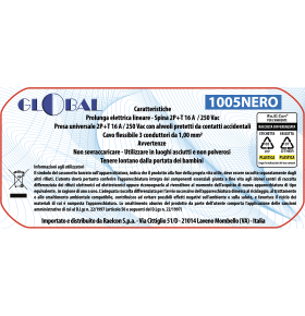 5m EXTENSION CORD 16A PLUG 10/16A SOCKET 3x1mm SECTION BLACK