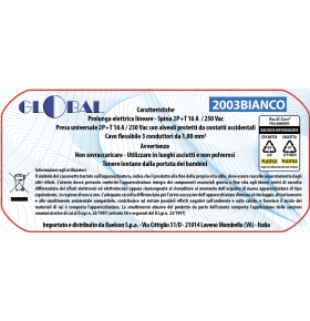 3m EXTENSION CORD 16A PLUG 10/16A SOCKET 3x1mm SECTION WHITE