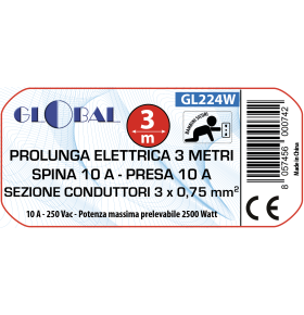 3M EXTENSION CORD 10A PLUG 10A SOCKET 3X0.75mm SECTION