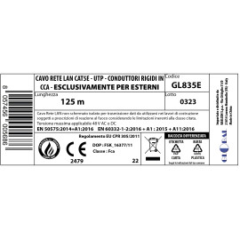 DATA CABLE UTP RJ 45 CAT5E TCAA OUTER SHEATH 125m REEL
