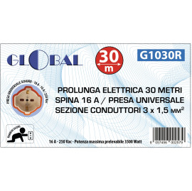 GARDEN EXTENSION CORD 16A PLUG 10/16A+SCHUKO SOCKET 3x1.5mm SECTION 30m RED