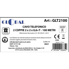 TELEPHONE CABLE TRR 2x2x0.6mm+T SECTION GREY 100m REEL