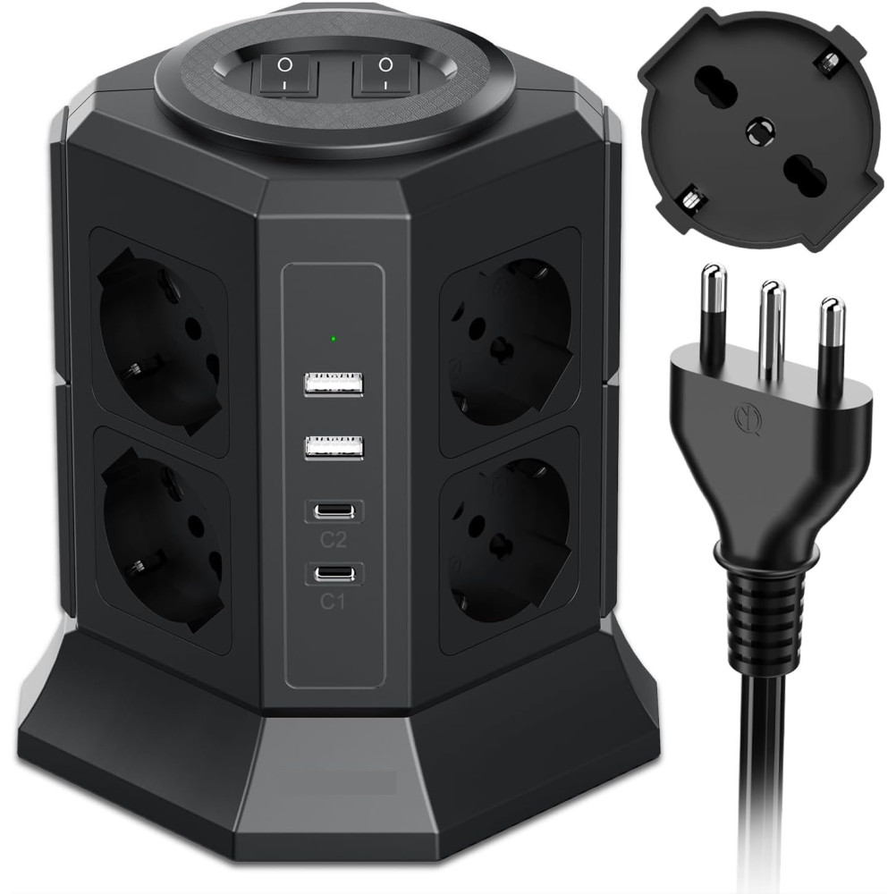 Black Vertical Tower Power Strip