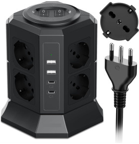 Black Vertical Tower Power Strip