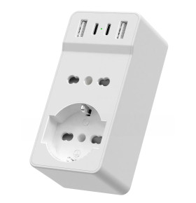 6-OUTLET POWER STRIP 230v 2 USB-A 2 USB-C 2 UNIVERSAL SOCKETS 10/16A 16A PLUG WHITE