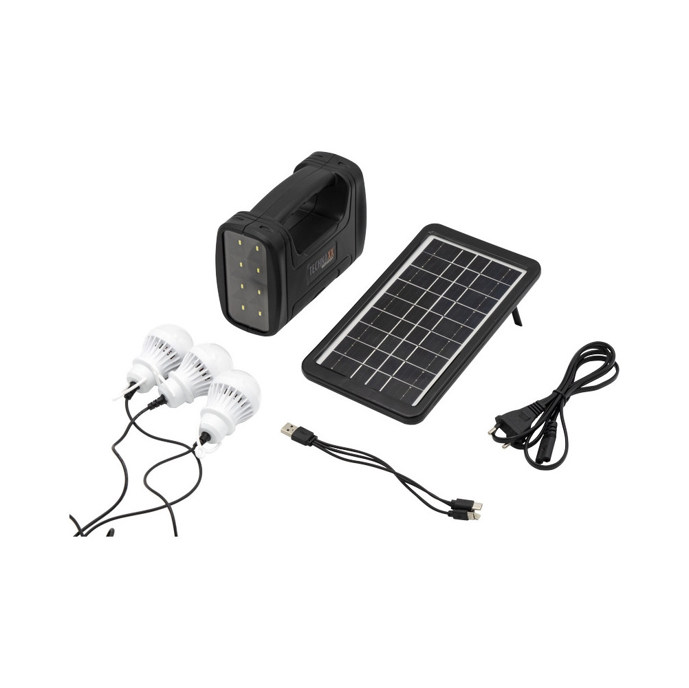 KIT INCLUDING SOLAR PANEL, POWER STATION, 3 160lm LED BULBS
