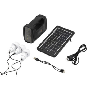 KIT INCLUDING SOLAR PANEL, POWER STATION, 3 160lm LED BULBS
